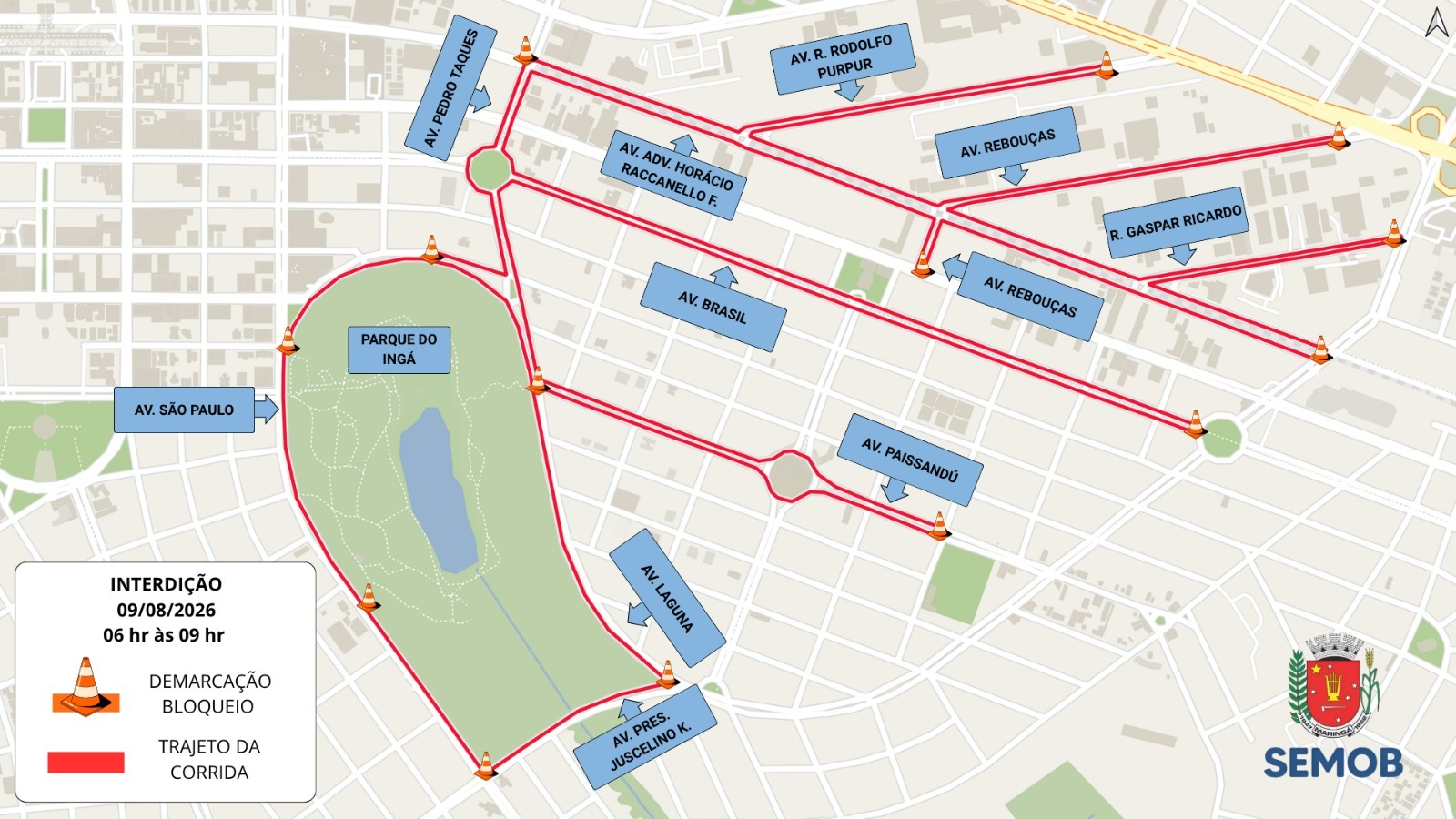Atenção, motoristas: Vias de Maringá terão interdições para corrida de rua neste domingo (9), a partir das 6h