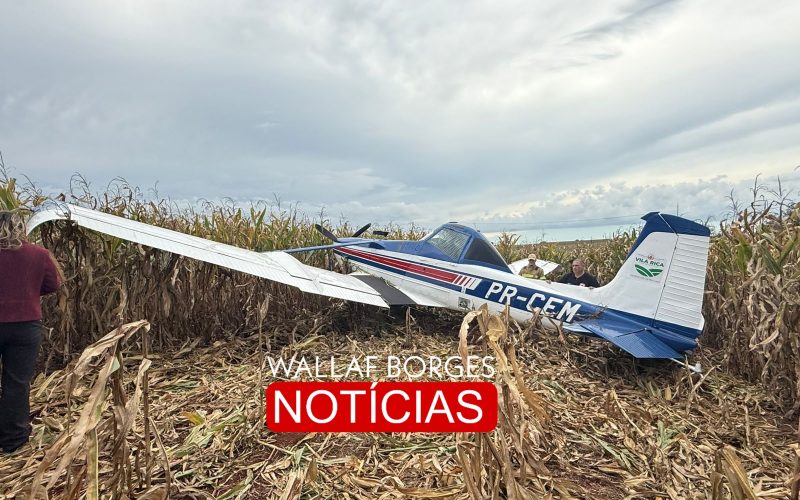Avião agrícola faz pouso forçado em plantação na zona rural de Marialva, Piloto escapa sem ferimentos graves