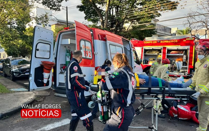Motociclista fica com o pé preso em lataria de carro após acidente em Maringá