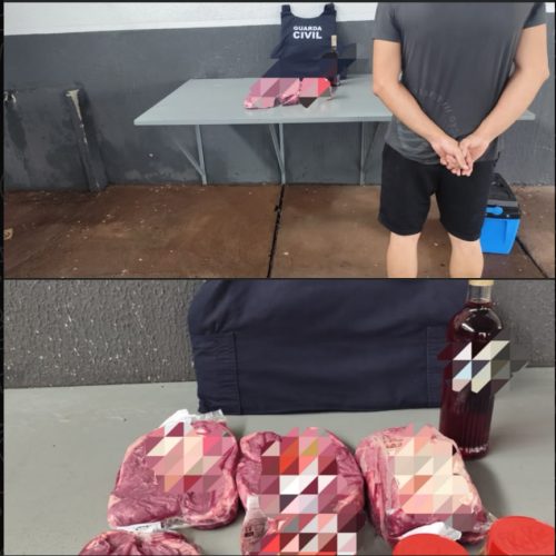 Homem é preso pela GCM após tentar furtar carnes, chocolates e bebida em supermercado no Centro de Maringá